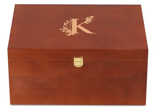 InnoBeta Personalized Keepsake Box, Wooden Storage Boxes, Large Keepsake Boxes with Lid for Memory Treasure, Initial K - color: Initial K