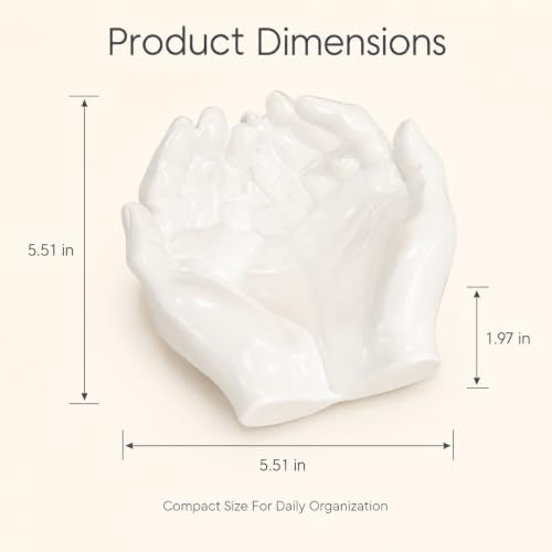 White Resin Hand-Shaped Key Tray for Entryway and Desk | White resin hand-shaped key tray, decorative catchall bowl for keys, jewelry, coins, entryway table, desk and nightstand.