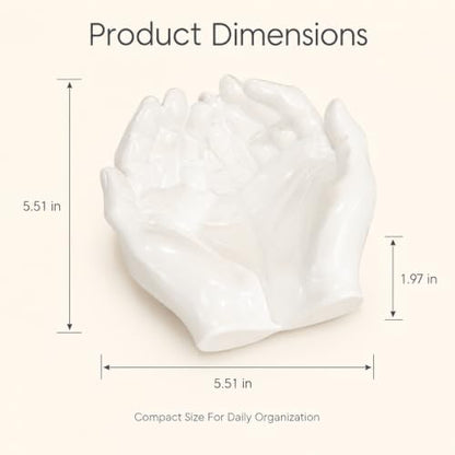White Resin Hand-Shaped Key Tray for Entryway and Desk | White resin hand-shaped key tray, decorative catchall bowl for keys, jewelry, coins, entryway table, desk and nightstand.