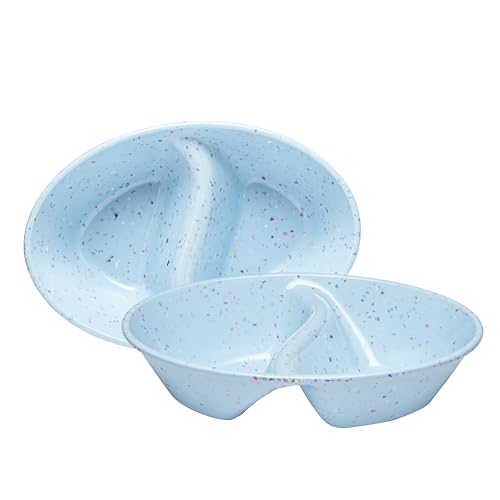 Confetti Divided Bowl Set of 2, 100% Melamine BPA-Free Stackable Unbreakable Bowls with Two Compartments, Ideal for Snacks, Chips & Dips, Cereal, Dishwasher-Safe Color: Blue - color: Confetti Blue