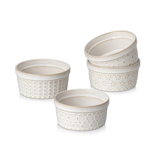MALACASA Ramekins 4 Oz Oven Safe, Ceramic Creme Brulee Set of 4, Arctic White - size: 4 oz