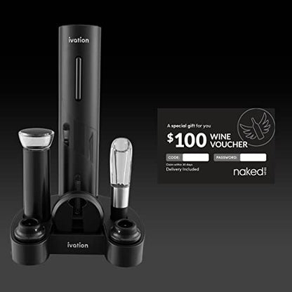Ivation 7-Piece Wine Gift Set, Electric Opener, Aerator Pourer, Pump, Stand | Ideal for dinner parties, tastings, and everyday entertaining at home; keeps every accessory in one place.