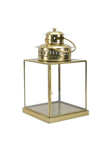 Serene Spaces Living 12" Aurea Candle Lantern, Gold Square Metal Candle Holder - Table, Mantel Decor, Elegant Decorative Centerpiece for Home, Parties, Weddings, Holidays, Special Occasions - color: Lantern, Single