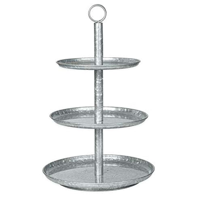 Ilyapa Galvanized 3 Tier Serving Stand, Metal Tray Platter | For Cake, Dessert, Shrimp & Appetizers