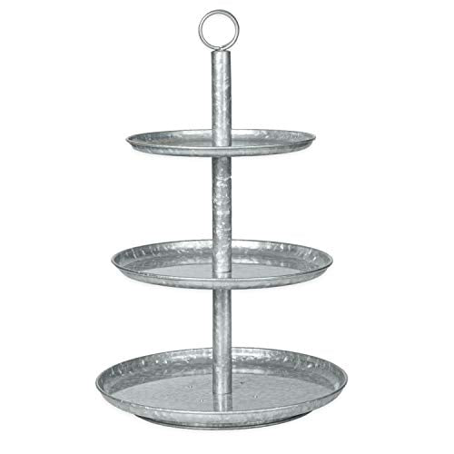 Ilyapa Galvanized 3 Tier Serving Stand, Metal Tray Platter | For Cake, Dessert, Shrimp & Appetizers
