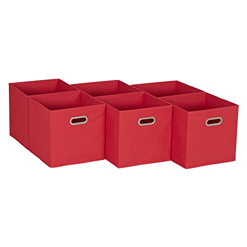 Household Essentials Foldable Fabric Storage Cubes 6-Pack – 11x11x11 Stackable Non-Woven Bins with Chipboard Sides & Grommet Handles – Closet, Shelf, Nursery, or Office Organizer – Regal Red - color: Red, size: 11” L x 11” W x 11” H