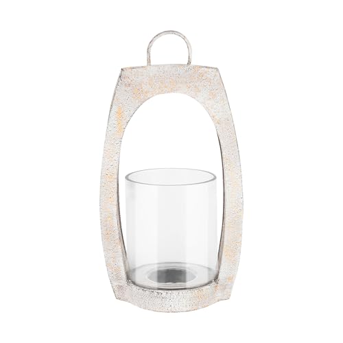 21" Twakutwaku Versatile Farmhouse Arch Metal Lantern in Shabby White with Handmade Thick Glass Candle Holder for Pillars & Plants, Hurricane Lantern, Glass Candlestick Holder, Glass Vase, Garden - color: Shabby White, size: 11"x21"