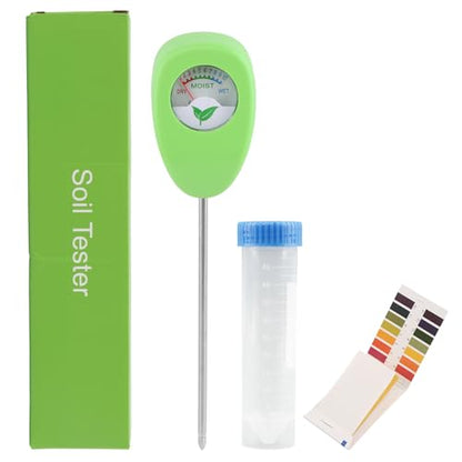 Soil Moisture Meter for Plants with pH Strips No Battery | 6.5 in soil moisture meter with Dry Moist Wet dial plus 25 pH strips for potted plants and potting soil checks