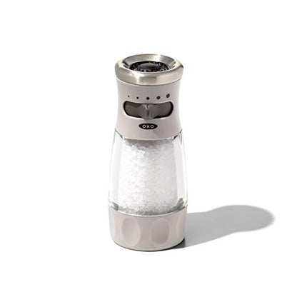 OXO Good Grips Contoured Salt Grinder with Adjustable Ceramic Mill | Adjustable Ceramic Grind, 5 Grind Settings, Refillable, Mess-Free Cap, Non-Slip Grip, Salt or Pepper Grinder, Easy to Use - color: Stainless Steel, style: Salt Grinder
