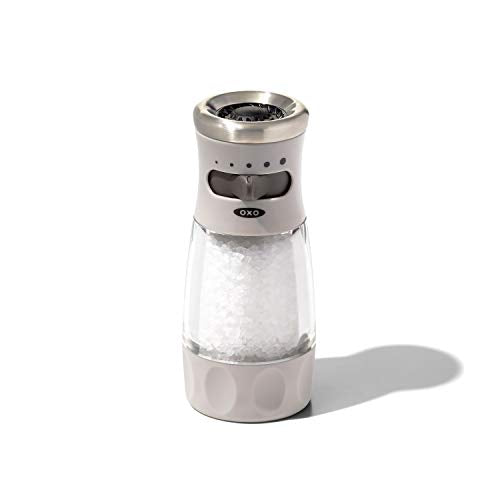 OXO Good Grips Contoured Salt Grinder with Adjustable Ceramic Mill | Adjustable Ceramic Grind, 5 Grind Settings, Refillable, Mess-Free Cap, Non-Slip Grip, Salt or Pepper Grinder, Easy to Use - color: Stainless Steel, style: Salt Grinder
