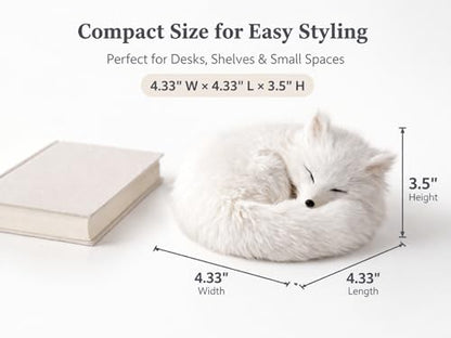 Realistic White Fox Figurine, Soft Faux Fur Sleeping Fox Shelf Decor Gift