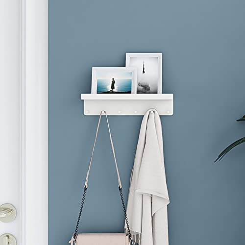 MKO Key Holder Wall Mount, Adhesive Key Hanger with 6 Hooks for Wall, White | Metal Material, Key Rack with Shelf, Wall Mount, Mail Organizer Tray, Suitable for Entryway, Hallway, Living Room - color: White 1pcs