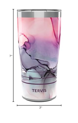 Tervis 20oz Stainless Steel Tumbler | Inkreel - Fluid Pink | Thermos Travel Mug, Insulated, 18/8 Stainless, Quiet Base, BPA-Free, Dishwasher Safe, Fits Most Cupholders, Gifts under $50 - color: 20oz Traveler with Slider Lid, style: Inkreel - Fluid Pink