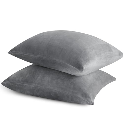 BEDELITE Flannel King Size Pillow Cases Set of 2, Gray, 20x36 Inches | Super Cozy Fuzzy Velvet Pillow Shams with Zipper Closure, Soft Fleece Pillowcases for Bedroom, Sofa, Couch, All-Season Use - color: Gray, size: 36" x 20" (Pack of 2)