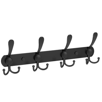 YUNISS Coat Rack Wall Mounted，4 Tri Stainless Steel Coat Hook for Coat Hat Robes Towel in Mudroom Entryway (Black, 1 Pack 4) - color: Black, size: 1 Pack 4