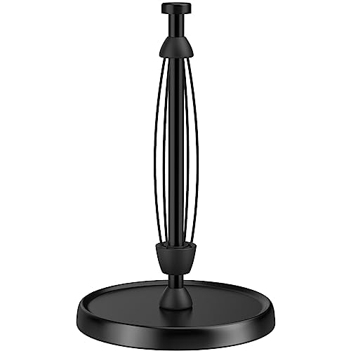 Paper Towel Holder Countertop, One-Handed Tear, Stainless Steel, Weighted Base, Black, Paper Towel Roll Holder Stand with Ratchet Mechanism for Kitchen Bathroom Farmhouse Essentials Decor Accessories - color: Black