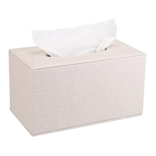 Sumnacon Tissue Box Cover Rectangular Tissue Box Holder Linen Tissue Box with Magnetic Bottom Decorative Beige Tissue Box for Bathroom Toilet Living Room Table Desk Office Car, Large - color: Beige, size: Large