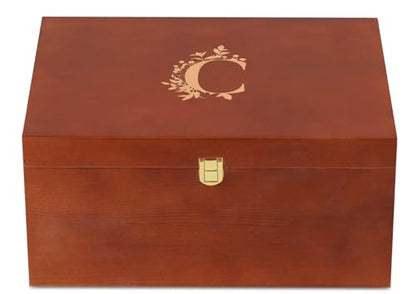InnoBeta Personalized Keepsake Box, Wooden Storage Boxes, Large Keepsake Boxes with Lid for Memory Treasure, Initial C - color: Initial C