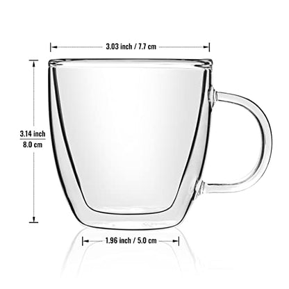 Double Wall Glass Coffee Mugs 5oz / 150ml, Set of 2 Insulated Mugs with Handles, Stylish Tazas de Cafe Con Estilo