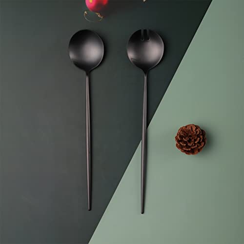 Salad Servers,Spoon and Fork Set 11.41 inch,18/10 Stainless Steel Salad Serving Titanium Plating (Black) - color: Black
