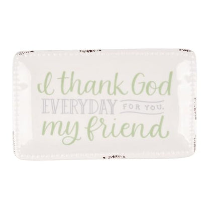 Friend Key Tray - Hand-Painted Thank God Everyday for You My Friend Ceramic Trinket Tray, Key Dish for Entryway Decor, Ring Dishes, 6" x 3.5" - style: Thank God For You Friend