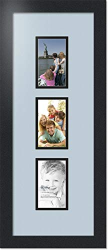 ArtToFrames Collage Photo Frame Double Mat with 3 - 3x5 Openings and Satin Black Frame - color: Baby Blue, size: 3 - 3x5