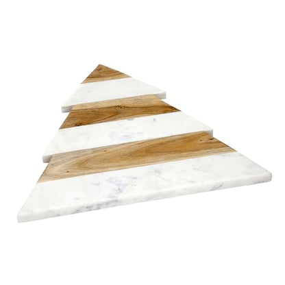 Santa Barbara Design Studio Wood and Marble Christmas Tree Shaped Charcuterie Cheese Tray, 15" x 13" - size: 15" x 13" x 1"