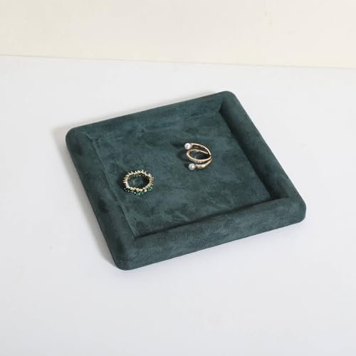 Square velvet Jewerly display tray, Jewelry storage organizer plate, Empty Jewelry showcase tray for Necklace Bracelet Ring Earring display stand holder (Green-Medium, 5.9 x 5.9 in) - color: Green, size: Medium