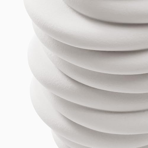 HERNEST HERNEST White Stacked Ring Ceramic Vase - Modern Ribbed Layered Donut Textured Decorative Vase