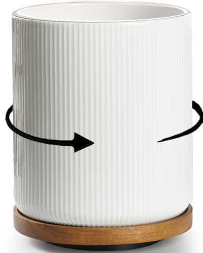getstar Extra Large Rotating Utensil Holder for Kitchen Counter, 7.9" Ceramic Utensils Crocks Set for Countertop Large & Small Utensil Organizer for Spatula Farmhouse Kitchen Decor - color: Striped White, size: 7.9"H