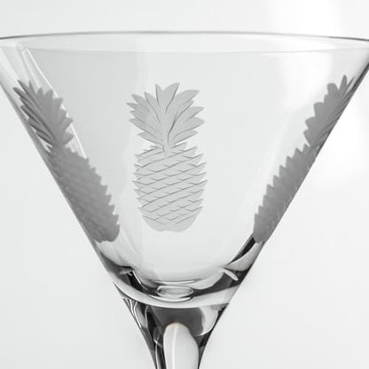 Rolf Glass Fresh Pineapple Martini Glass | Lead-Free Glasses | Proudly Made in the USA | Engraved Tropical Pineapple Martini Glasses | Set of 4 - color: Martini, size: Set of 4
