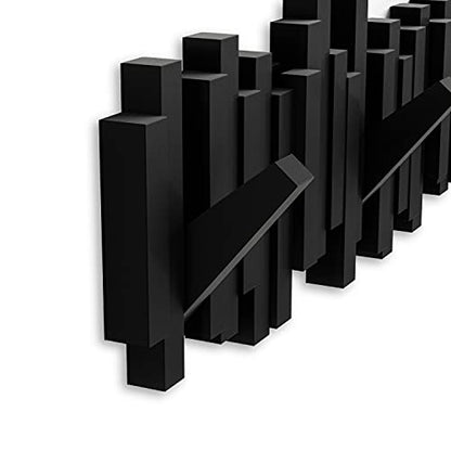 Umbra Sticks Wall Mount Coat Rack, 5 Hook Retractable Pegs, Black | Mounting hardware included, sculptural modern design, entryway or bedroom use, recycled plastic - color: Black, size: 5-Hook