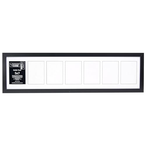 Creative Letter Art 7 Opening Glass Face Black Picture Frame to hold 5 by 7 inch Photographs including 10x40-inch White Mat Collage - color: 7 opening, size: Black w/ White