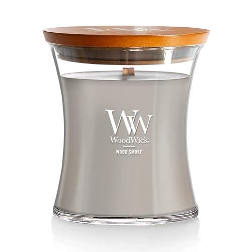 WoodWick Wood Smoke Hourglass Candle 9.7 oz. Medium Fall Candle with Crackling Wick for Smooth Burn Aromatherapy Soy Wax Blend - color: Wood Smoke, size: 9.7oz