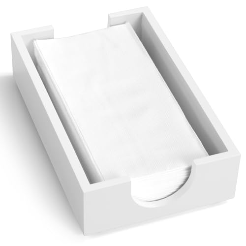 Napkin Holder for Bathroom, Wooden Guest Towel Holder Tray for Bathroom, Disposable Paper Hand Towel Holder for Bathroom Accessories, Dinner Napkin Holder for Kitchen Table Party, White - color: White