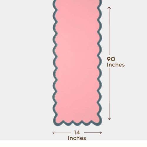 Folkulture Table Runner 90 Inches Long | Scalloped Pink | Table Runner for Dining Table Decor, 100% Cotton, Machine Washable, Runners for Kitchen, Living Room, Party, Farmhouse - size: 14" x 90", style: Laguna Blush