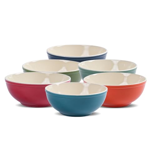 Ceramic Bowls Set of 6, 29oz Deep Bowls for Kitchen, Dishwasher & Microwave Safe for Salad, Pasta, Rice, Oatmeal, Fruit, Rice, Mixed 6 Colors - color: Mixed color, size: 6"(29oz)