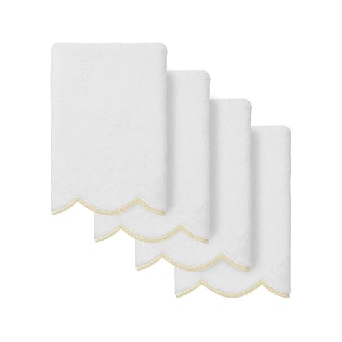 Grace Scallop Personalized Fingertip Towels, Beige 4 Piece Custom Fingertip Towels, Monogrammed Towels in Soft Turkish Cotton for Elegant Bathroom Decor-Beige-4 Pcs Fingertip Towel - color: Beige, size: 4 Pcs Fingertip Towel
