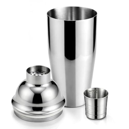 25oz Cocktail Shaker with Jigger Lid & Silicone Seal | Lid with 1.5oz Measured Marks for Precise Pouring, Food-Grade Silicone Gasket, Stainless Steel, Ideal Home Bar Gift Set - color: Bright Silver