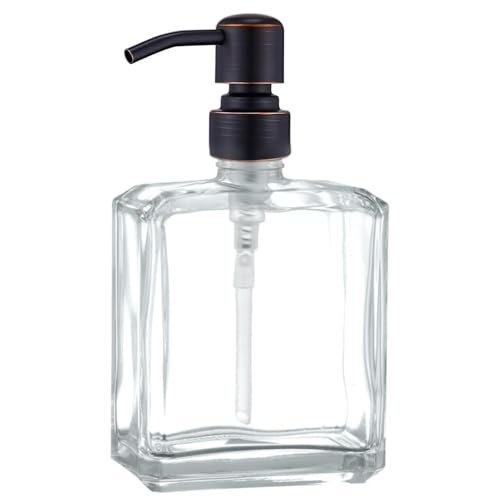 Clear Glass Soap Dispenser with Oil Rubbed Bronze Pump, 13.5 OZ Liquid Soap Dispenser Square with Stainless Steel Pump for Dish Hand Soap Bathroom Kitchen Vanity Countertop - color: Oil Rubbed Bronze, size: 13.5 oz