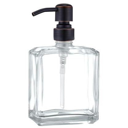 Clear Glass Soap Dispenser with Oil Rubbed Bronze Pump, 13.5 OZ Liquid Soap Dispenser Square with Stainless Steel Pump for Dish Hand Soap Bathroom Kitchen Vanity Countertop - color: Oil Rubbed Bronze, size: 13.5 oz