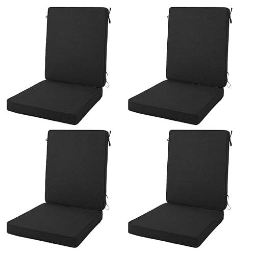 Outdoor Chair Cushions 20x20 Inch, Set of 4, Black | Water Resistant, Fade Resistant, Patio Furniture Lawn Dining Seat Replacement with High Back, Removable Cover with Zipper - color: Black, size: 20" x 20" 4 Pack