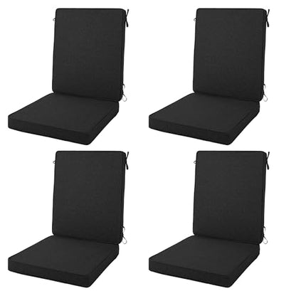 Outdoor Chair Cushions 20x20 Inch, Set of 4, Black | Water Resistant, Fade Resistant, Patio Furniture Lawn Dining Seat Replacement with High Back, Removable Cover with Zipper - color: Black, size: 20" x 20" 4 Pack