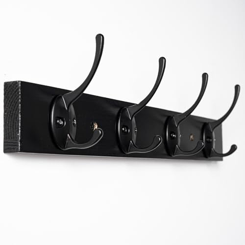 VERTORGAN 1 Pack Wall Mounted Wooden Hat Rack,4 Hooks Entryway(Black) | Wood Coat Hooks,Wall Hooks for Hanging,Hat Rack Bag Hanger Key Holder for Wall,Purse Hanger Towel Racks for Bathroom - color: Black, size: 1 Pack