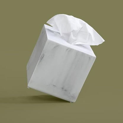 White Marble Square Tissue Box Cover - Blanc Collection