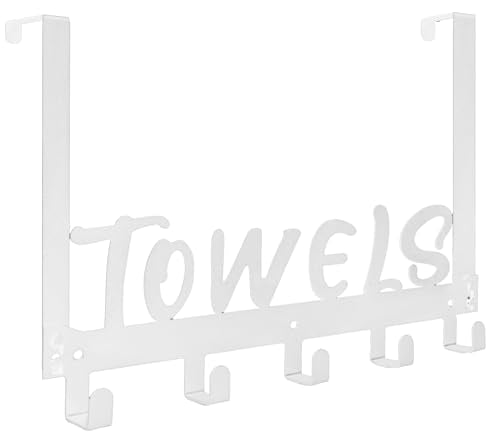 Gohiuo Over the Door Hook, Towel Holder Towel Hook for Bathroom, Towel Hanger Door Rack with 5 Coat Hooks, Over the Door Hanger Towel Rack for Bathroom, Bedroom Towels Coats(White) - color: White