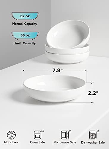 LE TAUCI Pasta Bowls 32 oz, Salad Bowls Set for Serving Soup, Pasta, Noodle, Dinner, Large Kitchen Bowl Plates, Microwave Safe - 7.8 Inch, Set of 4, White - color: White, size: 32 ounces