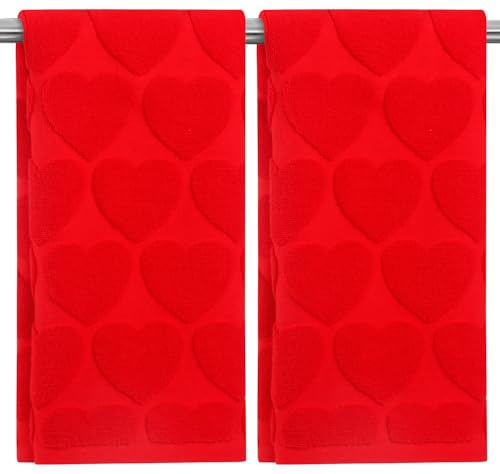 2 Pack Valentine's Day Hand Towels Red Heart Bathroom Decorative Towels Set for Drying, Cleaning, Cooking, Holiday 13.7'' x 29.5'' - color: Red Clasic Heart