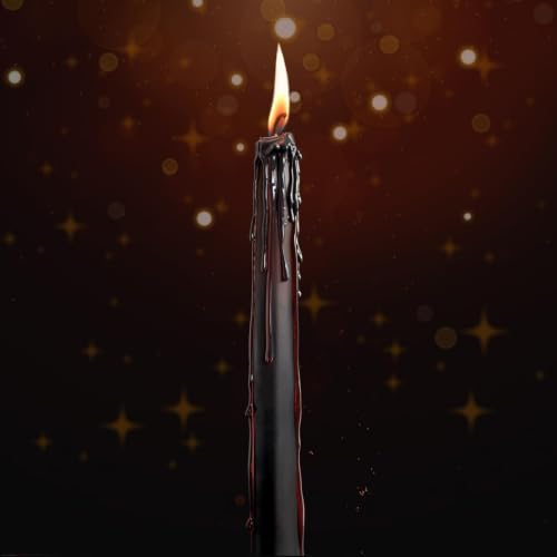 Vampire Tears Black Bleeding Taper Candles 12 Pack, 10 Inch | Unscented, Red Drip Effect When Lit, Halloween & Party Decor, Ritual Use, 24.5 cm Tall - color: 12 Black