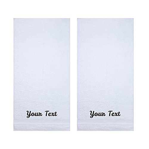 LA' HAM MAM FINE LIVING Personalized Towels Set with Embroidered Text - 2 Pack Highly Absorbent & Super Soft Turkish Cotton Bath Towels for Spa, Gym, Pool and Hotels - Monogrammed Towels - White - color: White, size: 2 Pack Bath Towels